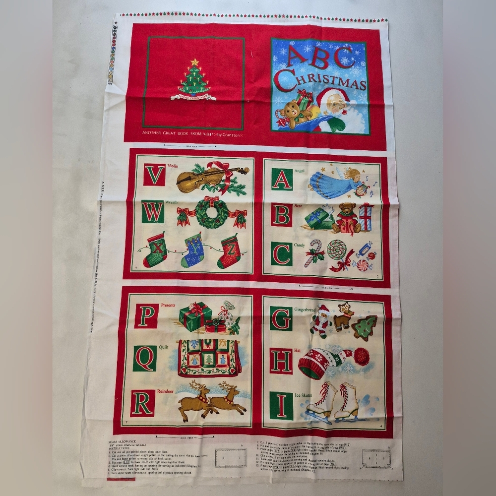 VIP Cranston ABC Christmas Fabric Panel Alphabet Quilt Block